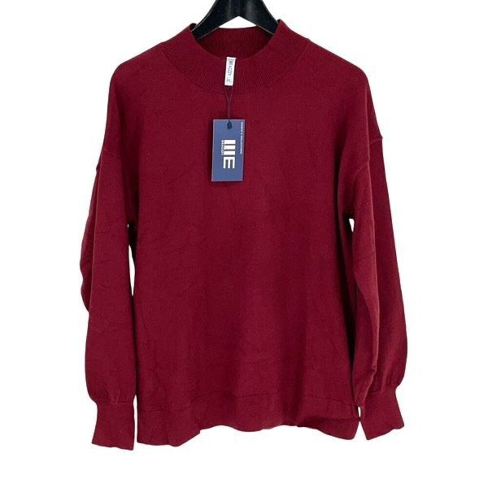 Weaczzy Womens Mock Neck Knit Pullover Long Sleeve Sweater Maroon‎ Size XL NWT